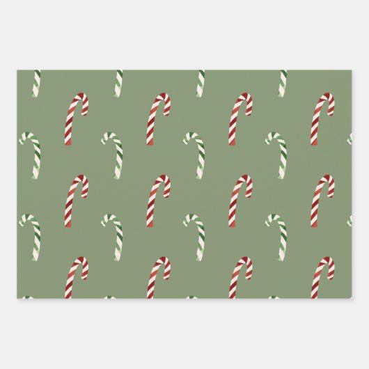 Feuille De Papier Cadeau Sucres de canne verts et rouges Noël (Devant 3)