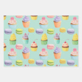Feuille De Papier Cadeau Sucres motifs cupcakes et macarons (Devant 3)