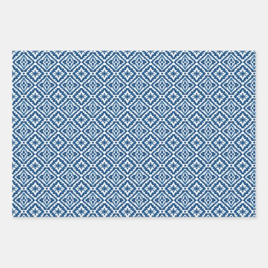 Feuille De Papier Cadeau Sud-ouest de Navajo Bleu-Blanc Ethnique Géométriqu (Devant 2)