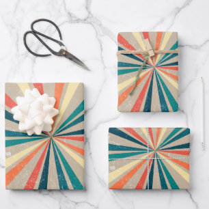 Feuille De Papier Cadeau Sunburst Arc-en-ciel rétro coloré