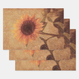 Feuille De Papier Cadeau Sunflower Vintage géante Sepia Jaune Floral Art