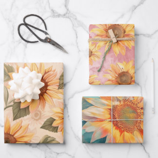 Feuille De Papier Cadeau Sunflowers blue background