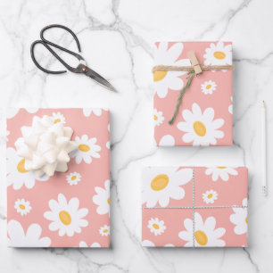 Feuille De Papier Cadeau Super Blush Boho Daisy Floral Garden Motif