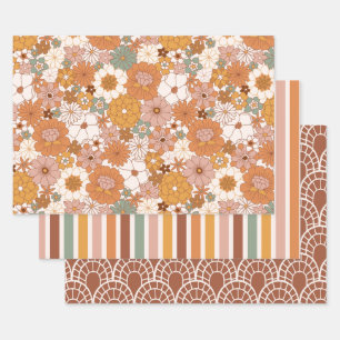 Feuille De Papier Cadeau Super Boho les années 70 Fleurs Motif