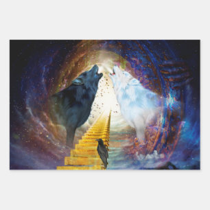 Feuille De Papier Cadeau Super loup noir et blanc