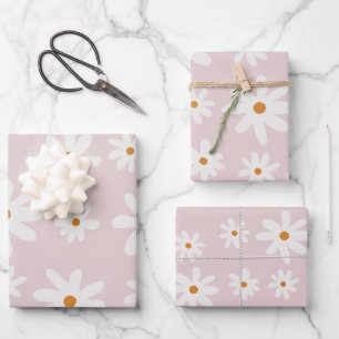 Feuille De Papier Cadeau Super Retro Blush Rose Daisy