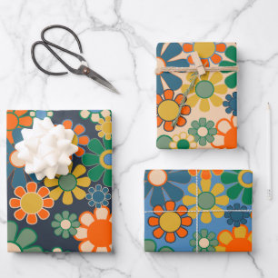 Feuille De Papier Cadeau Super Retro Floral 60s les années 70 Motifs esthét