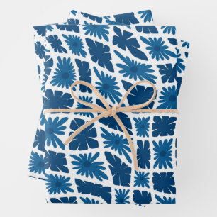 Feuille De Papier Cadeau Super Wavy Trippy 60s Flower Checks Blues