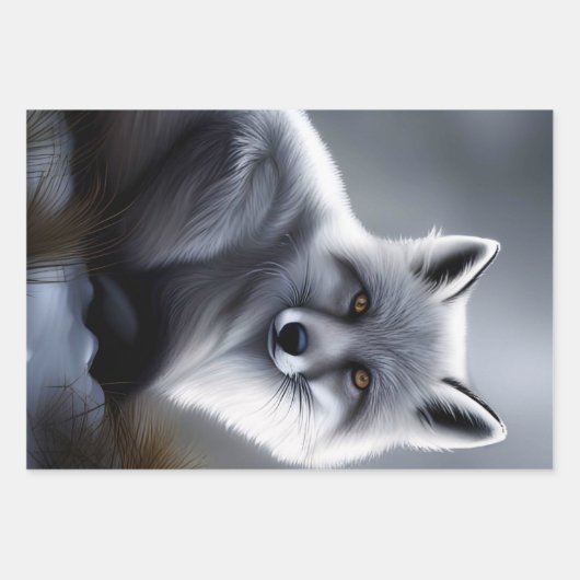 Feuille De Papier Cadeau Superbe Renard Artique (Devant)