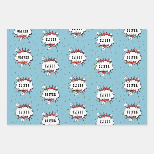 Feuille De Papier Cadeau Superhero Comic Speech Bubble Boy Name (Devant 2)