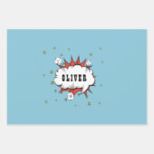 Feuille De Papier Cadeau Superhero Comic Speech Bubble Boy Name (Devant)