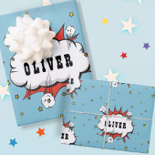 Feuille De Papier Cadeau Superhero Comic Speech Bubble Boy Name