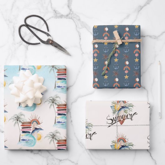 Feuille De Papier Cadeau Surf | Retro Summer Beach (Recto)