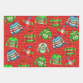 Feuille De Papier Cadeau Sweaters de Noël moches en rouge et vert 3 (Devant)