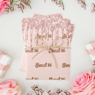Feuille De Papier Cadeau Sweet 16 rose or parties scintillant rose 16e anni