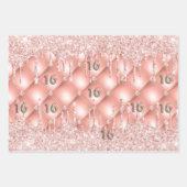 Feuille De Papier Cadeau Sweet 16 rose parties scintillant or gouttes de lu (Devant 3)
