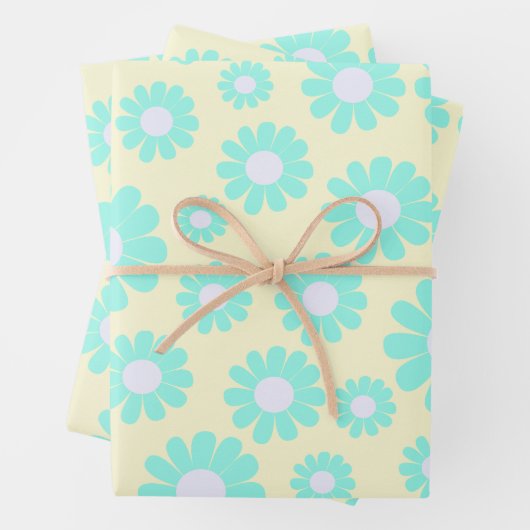 Feuille De Papier Cadeau Sweet Daisy Baby Pastel Vert bleu rose (En situation)