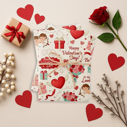 Feuille De Papier Cadeau Sweet Red Heart Valentine