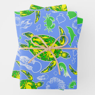 Feuille De Papier Cadeau Symbole de la vie marine de Coral Reef de la tortu