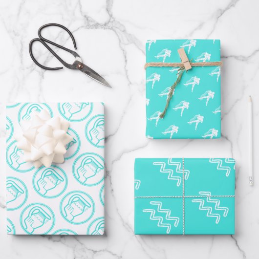 Feuille De Papier Cadeau Symbole étoile Turquoise Horoscope Anniversaire Aq (Recto)
