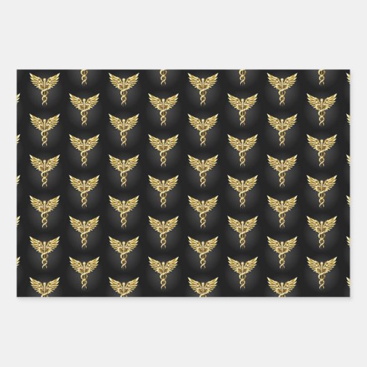 Feuille De Papier Cadeau Symbole Polygonal Or Caduceus (Devant 2)