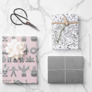 Feuille De Papier Cadeau Symboles de Noël Parties scintillant Argent