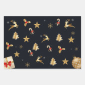 Feuille De Papier Cadeau Symboles De Noël Rouge Et Doré (Devant 3)