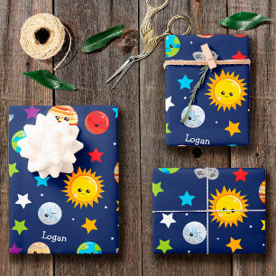Feuille De Papier Cadeau Système solaire Motif pour enfants fête d'annivers