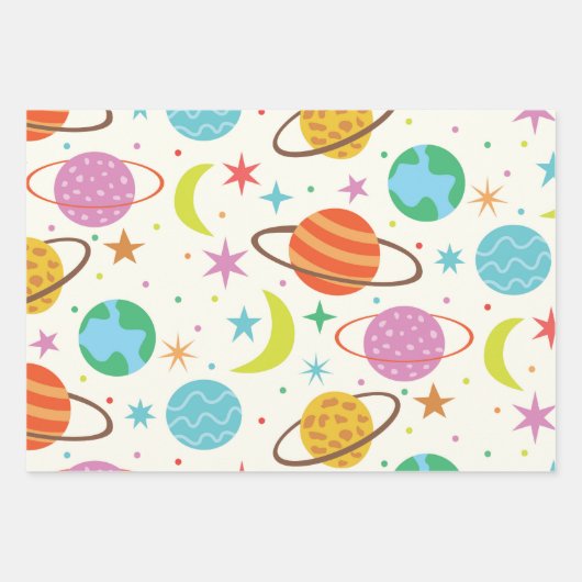 Feuille De Papier Cadeau Système solaire Planète Motif spatial (Devant)