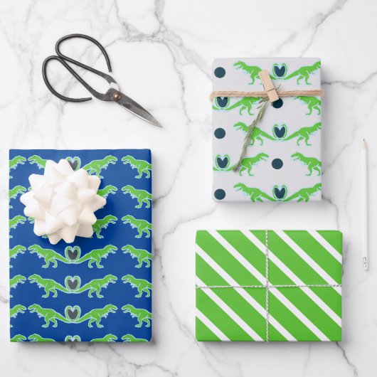 Feuille De Papier Cadeau T-Rex Dinosaur vert citron (Recto)