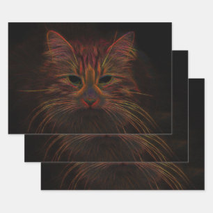 Feuille De Papier Cadeau Tabby Cat Design Orange Cuivre noir Photo Art