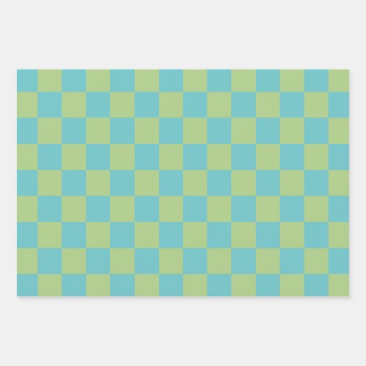 Feuille De Papier Cadeau Tableau À damiers Motif en bleu et vert (Devant)