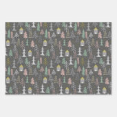 Feuille De Papier Cadeau Tableau noir Arbres de Noël et Maisons Jaune rose (Devant)