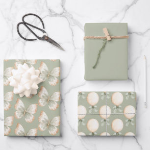 Feuille De Papier Cadeau Tan Crème Papillons Verts Ballons Anniversaire