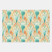 Feuille De Papier Cadeau Tangerine Turquoise Abstrait Bijou Floral (Devant 2)
