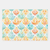 Feuille De Papier Cadeau Tangerine Turquoise Abstrait Bijou Floral (Devant)