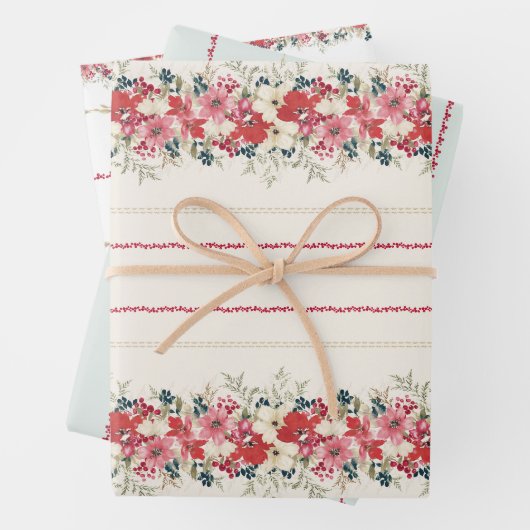 Feuille De Papier Cadeau tapisserie traditionnelle feuillage de Noël (En situation)