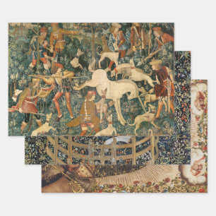Feuille De Papier Cadeau Tapisseries de licorne Défense médiévale classique