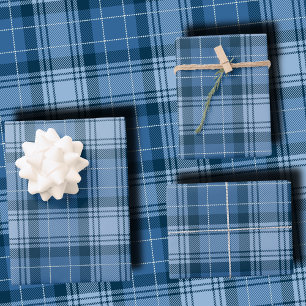Feuille De Papier Cadeau Tartan à carreaux bleu élégant d'hiver genre neutr