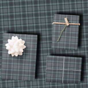 Feuille De Papier Cadeau Tartan à carreaux gris charbon foncé et sarcelle d