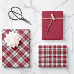 Feuille De Papier Cadeau Tartan à carreaux rouge cramoisi et blanc