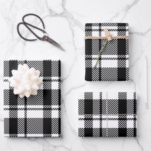 Feuille De Papier Cadeau Tartan blanc et noir moderne (Recto)