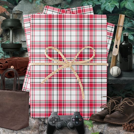 Feuille De Papier Cadeau Tartan - Blanc-Rouge-Noir