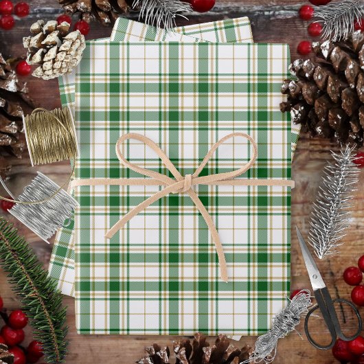 Feuille De Papier Cadeau Tartan - Blanc-Vert-Caramel Or