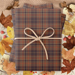 Feuille De Papier Cadeau Tartan - Brown - Taupe-Burnt Sienna-Rustic Gold