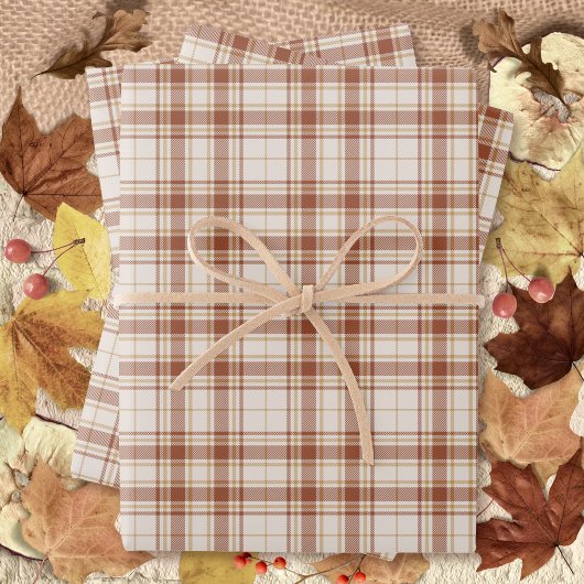 Feuille De Papier Cadeau Tartan - Cement Brûlé Sienna-Rustic Gold