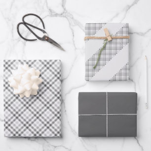 Feuille De Papier Cadeau Tartan gris blanc Motif élégant