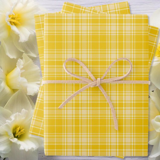 Feuille De Papier Cadeau Tartan - Jaune foncé à Jaune pastel