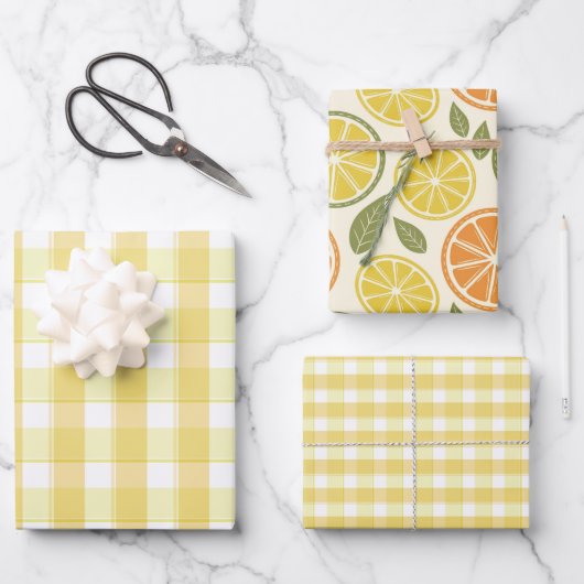 Feuille De Papier Cadeau Tartan lemon yellow set wrapping paper (Recto)
