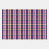 Feuille De Papier Cadeau Tartan mauve, or et bleu (Devant)